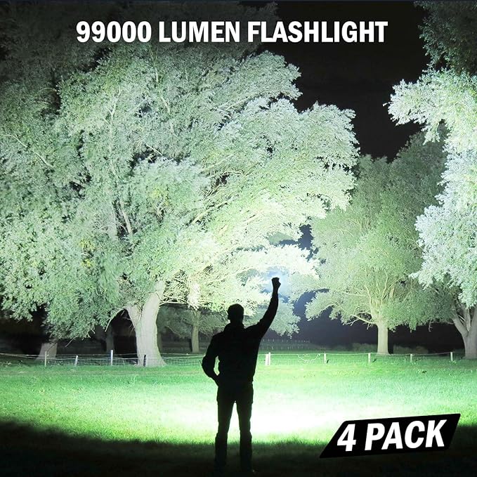 Lylting Rechargeable Flashlights High Lumens, 4 Pack 99,000 Lumens Led Flashlights with 5000ɱAh Βattery, Waterproof Powerful Flash Light Multifunctional Flashlights for Home Camping Hiking