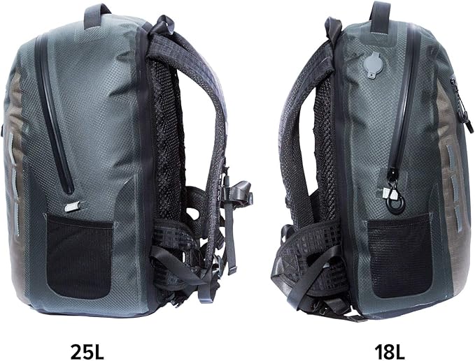 Xelfly Submersipack Waterproof Backpack - Submersible, Inflatable, Floating TPU Coated Durable Nylon Dry Bag with Airtight Zipper for Kayak, Fishing, Boating, Hiking, Paddle Board (Gray Stone, 25L)