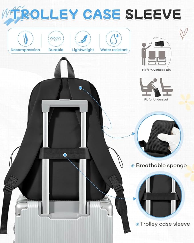 SEAFEW Black Backpack for School, High School Bookbag Back Pack for Teens Girls Boys, Lightweight College Backpack Bookbag for Women Men, Simple Casual Daypack Mochilas Escolares para Adolescentes