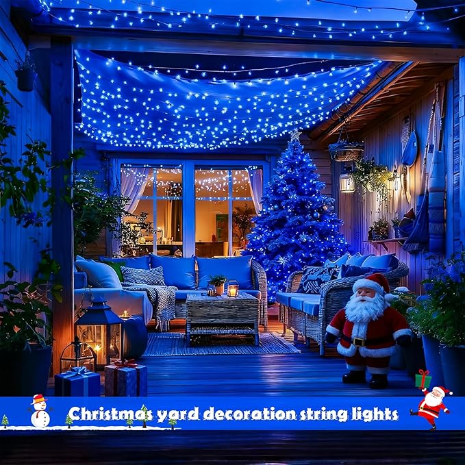 JMEXSUSS 2 Pack Solar String Lights Outdoor Waterproof, Total 66 FT 200 LED Solar Christmas Lights Outdoor, Twinkle Light for Christmas Tree Outside Garden Yard Xmas Decor, Blue