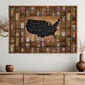 68 Slots 40 x 28'' Large World Map Shot Glass Display Case Rustic Wood Shot Glass Holder for Different Size Wineglass Bar Shelf Organizer Wall Storage Cabinet Decor(Brown,40 x 28'',American Map)