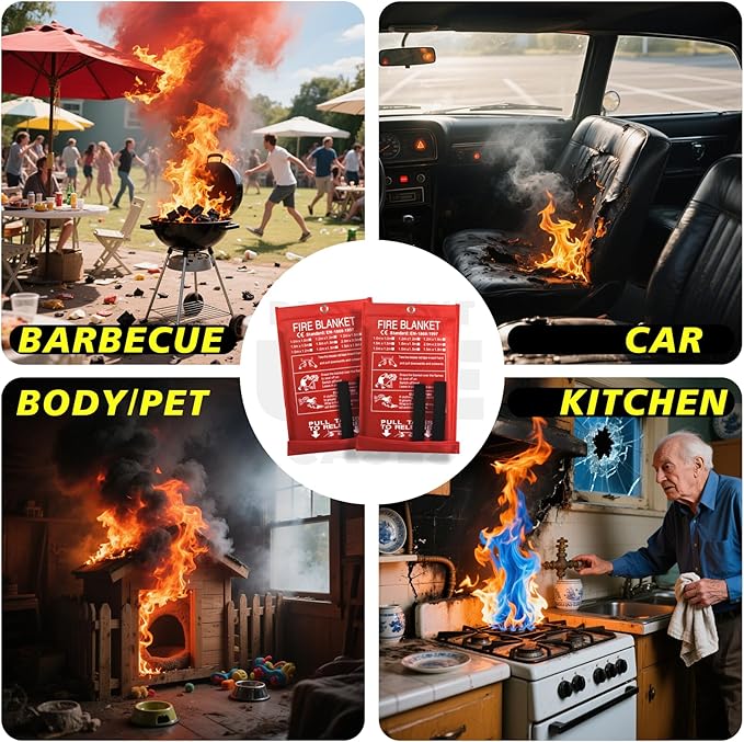 Ougist 4 Pack Emergency Fire Blanket for Home and Kitchen, 40"x40" Fire Blankets for Safety, Fiberglass Flame Suppression for Grill, RV & Camping, Peace of Mind for Your Family
