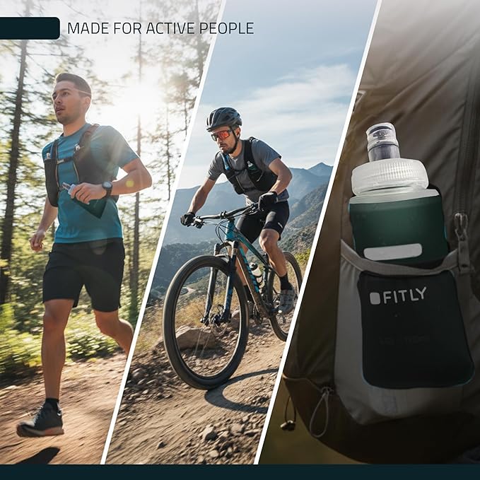 FITLY Soft Flask - Shrink As You Drink Soft Water Bottle for Hydration Pack - Folding Water Bottle Ideal for Running, Hiking, Cycling, Climbing & Rigorous Activity- 5 oz Petrol Blue