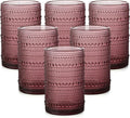 ZMOWIPDL Vintage Glassware Drinking Glasses Set of 6,15 oz Hobnail Glass Cups,Embossed Purple Water Tumbler,for Beer,Cocktail,Whiskey,Juice and Various Mixed Drinks- 1 Cleaning Brush