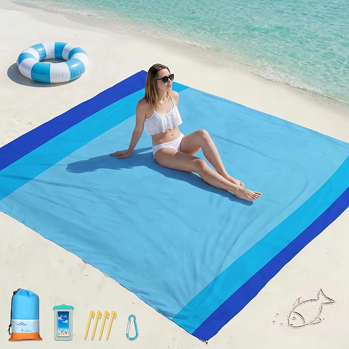 Famstar Beach Blanket Oversized Extra Large 78" X 81",Waterproof Sandproof Beach Blanket 1-7 Adults Lightweight Durable for Travel Camping Hiking Picnic