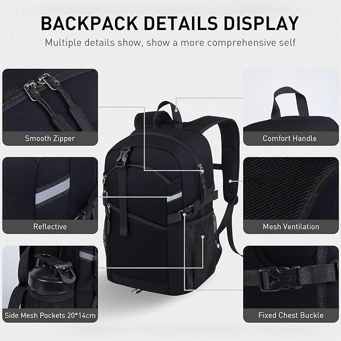 Small Hiking Backpack,20L Lightweight Travel Daypack,Ideal for Hiking,Traveling and Outdoor Adventure,Black