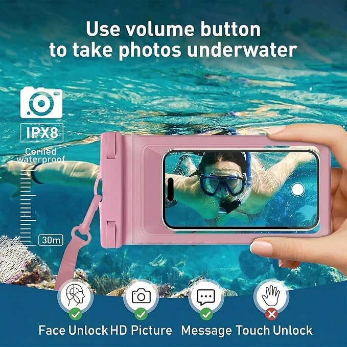 Waterproof Phone Pouch, with Interior Card Pocket, Large Waterproof Phone Case for iPhone 17 16 15 14 Pro Max, IPX8 Lightweight Phone Dry Bag, Beach Cruise Ship Essential,2 Pc-Pink+Blue-8.3″