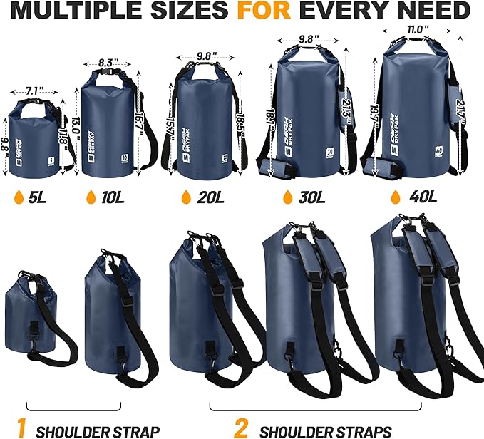 Waterproof Dry Bag, 5L/10L/20L/30L/40L Roll Top Lightweight Storage Backpack with Phone Case for Women & Men, Floating Waterproof Sack for Travel, Swimming, Kayaking, Paddle Board, Camping & Beach