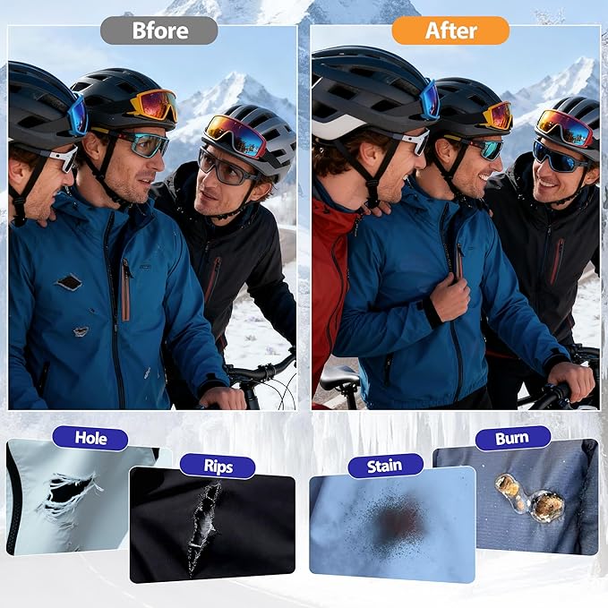 Down Jacket Repair Patch Kit, Outdoor Gear Tenacious Repair Tape, Self Adhesive Fabric Patches for Clothes, Waterproof Ripstop Nylon Fabric Patch for Puffer Jacket, Coat, Tent (18 Pcs, Dark Blue)