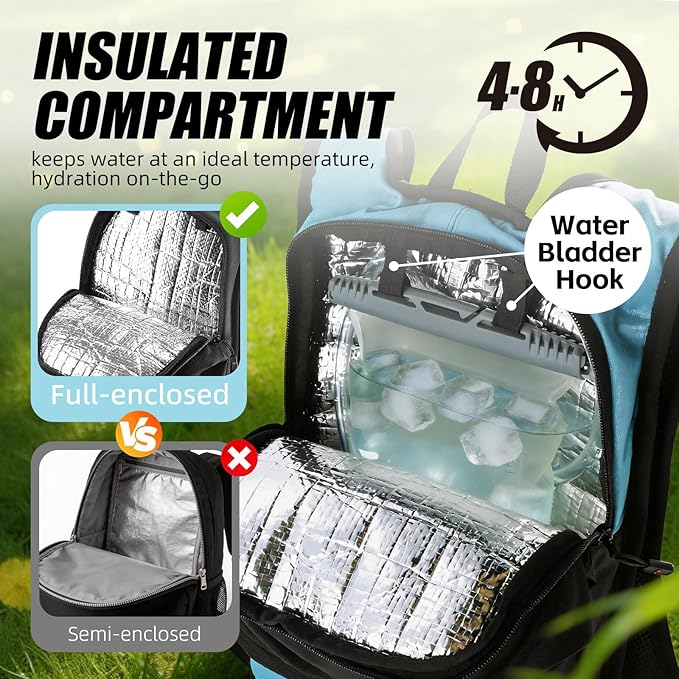 Hydration Pack Backpack, Insulated Hiking Water Backpack with 1.5L Water Bladder, Running Hydration Vest Backpack for Men Women, Hydro Daypack for Hiking, Cycling, Climbing, Rave