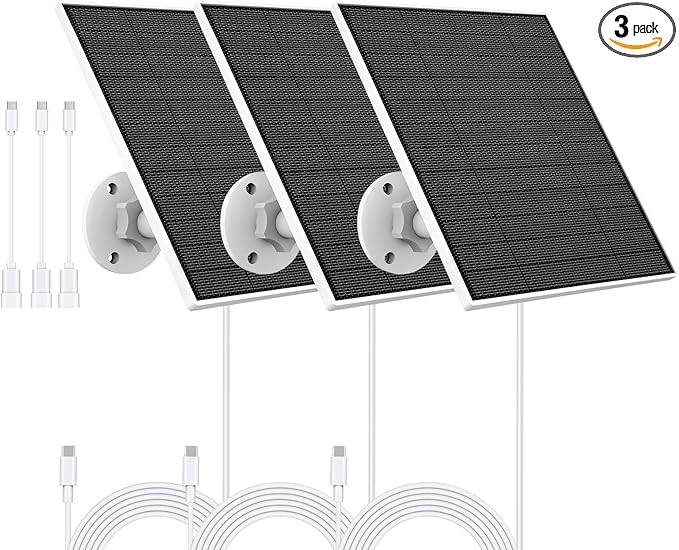 Solar Panel for Eufy Outdoor Camera, Compatible with Eufycam Camera, Continuous Power Supply, Includes 9.8ft Charging Cable, IP65 Waterproof, 3 Pack