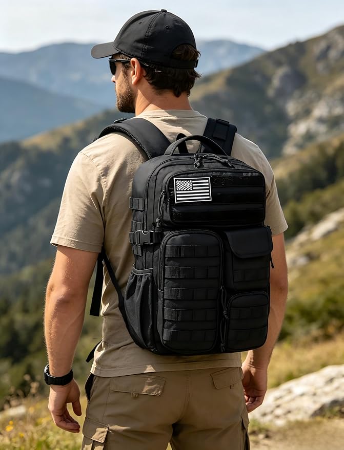 Wotony Tactical Backpack - Military waterproof backpack with multiple pockets and tactical gear for the outdoors (Black, 30L)