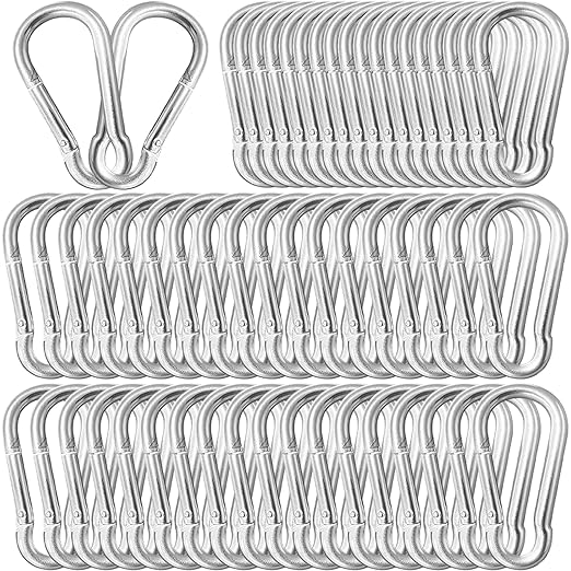 50 Pack 3" Heavy Duty Carabiner Clips, M8 Sliver Galvanized Steel Spring Snap Hooks, Rust-Resistant Keychain Clips for Hammock, Camping, Hiking, Fishing, Swing Set