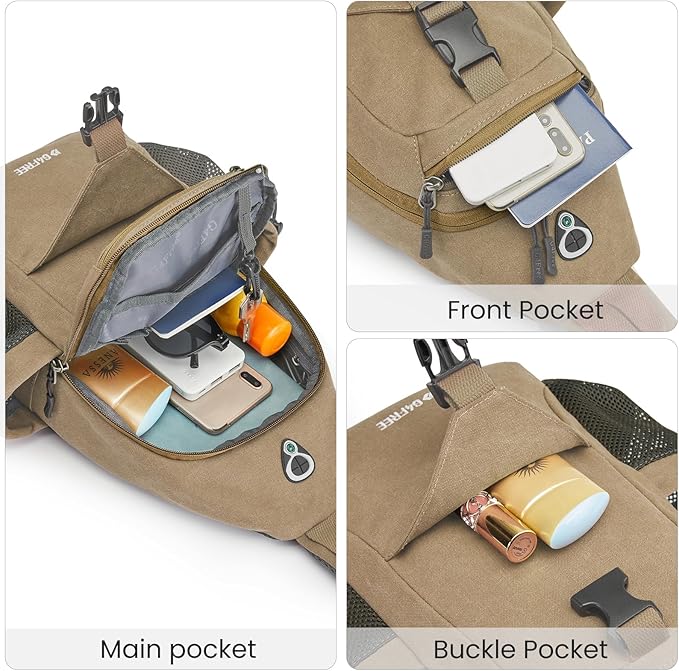 G4Free Canvas Sling Bag Crossbody Backpack with USB Charging Port & RFID Blocking, Hiking Daypack Chest Bag for Women Men