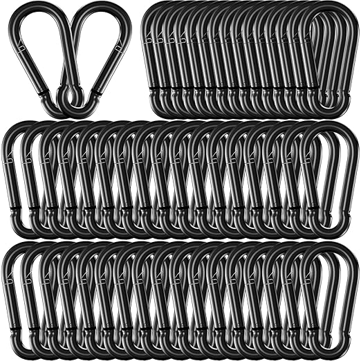 50 Pcs 3" Heavy Duty Spring Snap Hook Carabiners, M8 5/16" Galvanized Steel Black Carabiner Clip, Quick Link Keychain for Hammock Swing Set Outdoor Travel Camping Fishing Hiking