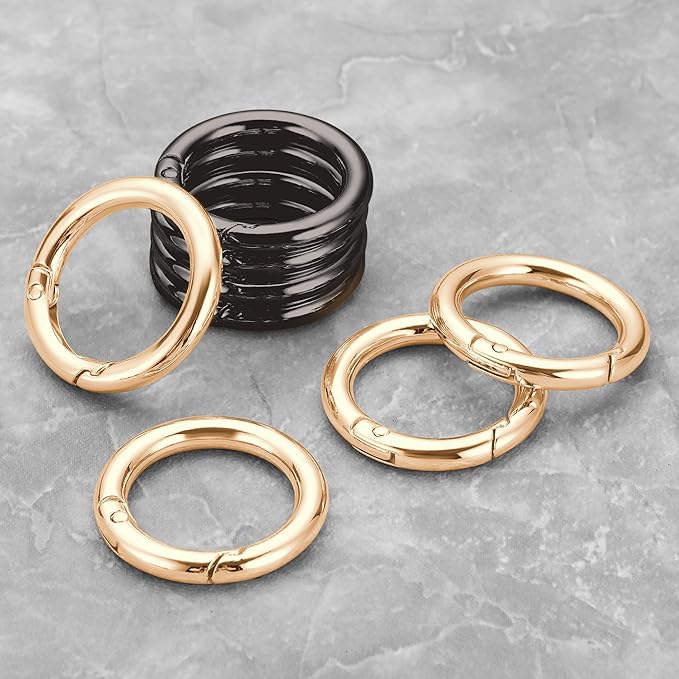 Gkeygo Key Ring Clip, 1 Inch Keychain Rings, 8 Pack Round Carabiner Clip for Keys, Buckle, Bags, Purses - Key Chain Hooks Replacement Keychains Lanyard DIY Crafts - Black, Gold