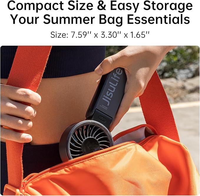 JISULIFE Handheld Fan Life7 – Ultimate Flexibility: Wide & Strong Airflow, 13H Max Cooling, 3600mAh Rechargeable, 5-Speed, LED Display, 3 IN 1 Portable Fan for Travel, Concerts, Sports Events(Black)
