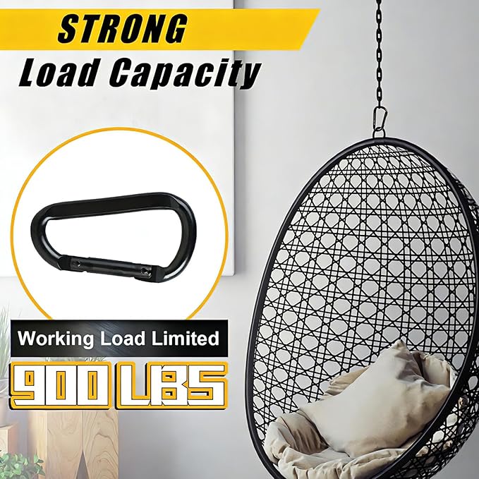 DELSWIN Heavy Duty Carabiner Clip 900lbs, 3 Inch Steel Carabiners for Keychain, Camping, Hiking, Backpack, Dog Leash, Hammock, Gym - D-Shaped Spring Hook Black