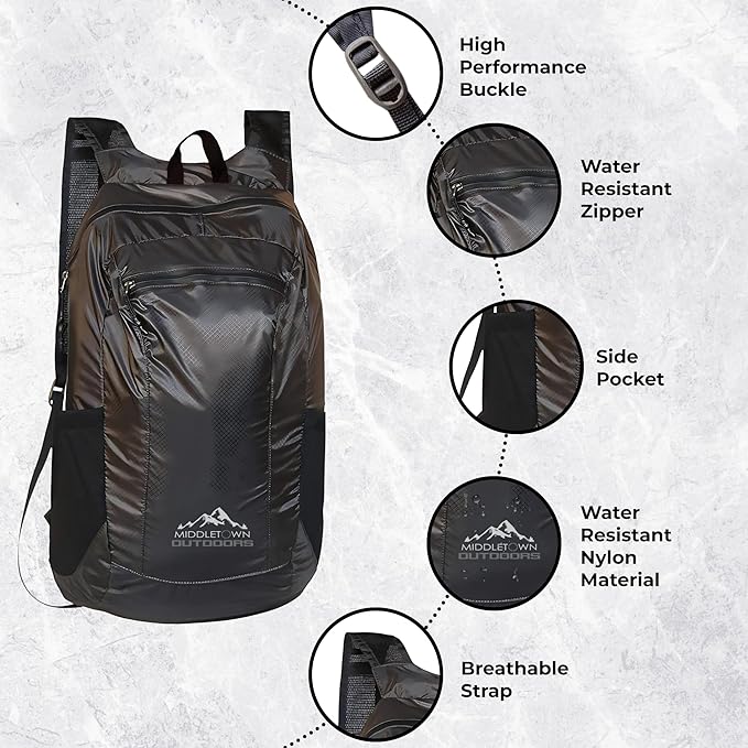Daypack Ultralight Foldable Water-Resistant Nylon Durable Tear-Resistant, Ideal for Hiking, Camping,Compact Size Fits Pocket