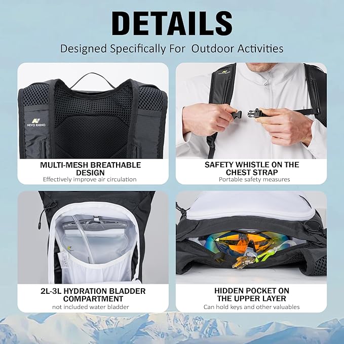 N NEVO RHINO Small Hiking & Trekking Backpack, 10L Lightweight Travel Backpack, Hiking Daypack for Women Men