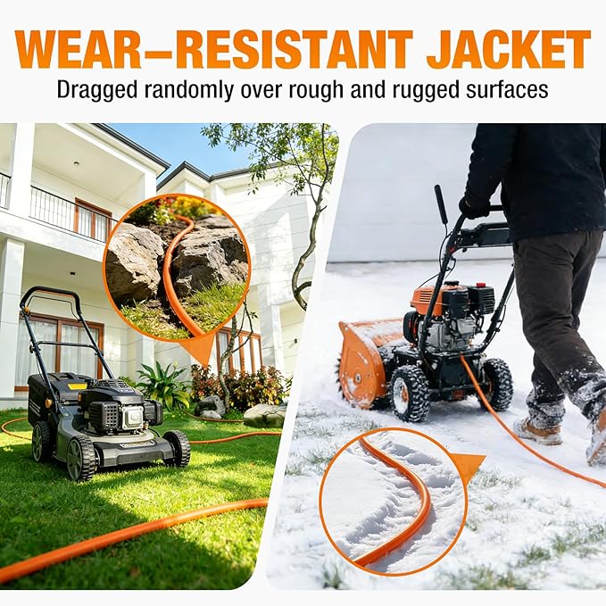 75 FT Outdoor Extension Cord Waterproof, 16/3 Gauge Heavy Duty 3 Prong Power Cord with Lighted Indicator End, 13A 125V 1625W SJTW, ETL Listed, Great for Lawn/Garden/Home(Orange)
