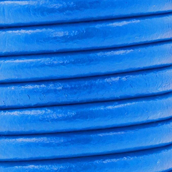 Mandala Crafts Round Genuine Blue Leather Cord for Jewelry Making – 6mm Cowhide Leather Rope String Lace for Kumihimo – 4.4 Yards Cowhide Craft Cording Spool