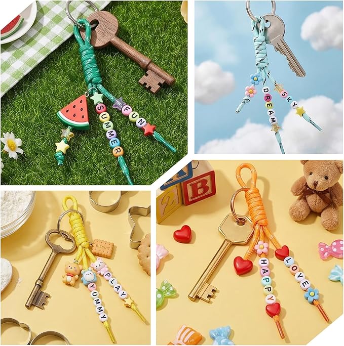 12Pcs Paracord Keychain Paracord Charm Bag Keychain Accessories Colorful Braided Code Charms Rope Bag Charms for Handbag Accessories Purse Hanging Ornament Water Bottle Backpacks