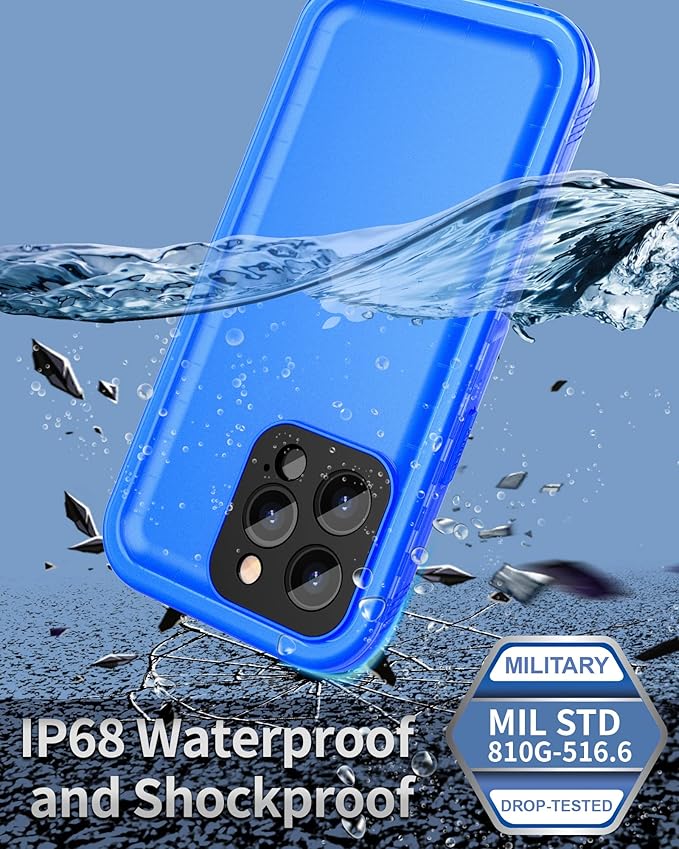 SPORTLINK iPhone 13 Pro Max Waterproof Case - Full Body Heavy Duty Protection with Screen Protector, Shockproof, 6.7" - Blue