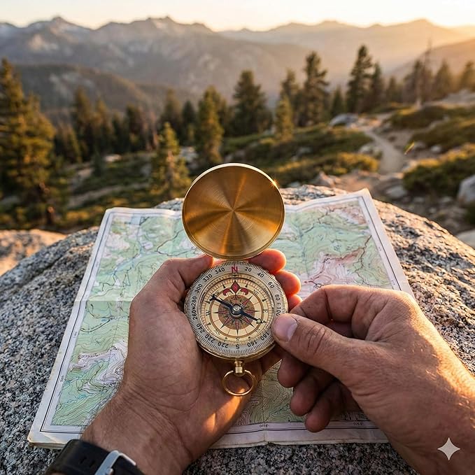 Brass Pocket Compass with Luminous Dial, Golden Vintage Pocket Watch Style Compass, Sports Waterproof Navigation Maganetic Compass with Key Ring for Outdoors Camping Hiking Survival