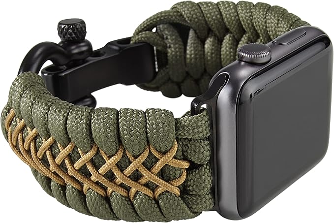 Savior Survival Gear Paracord Watch Band,Compatible with Apple Watch Band 49mm 46mm 45mm 44mm 42mm, iWatch Band Series Ultra 10 9 8 7 6 5 4 3 2 1 SE,Adjustable strap for men (Green-Brown-Black, Large)