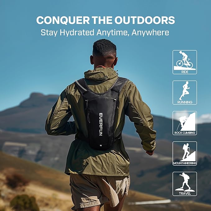EVERFUN Hydration Backpack Running Vest Small Hiking Water Backpack with 1.5L Water Bladder for Women Men, Lightweight Reflective Phone Holder Hydro Pack for Trail Running, Biking, Race, Marathons