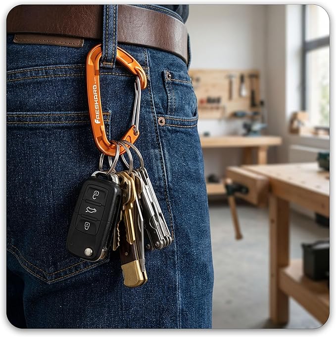 FresKaro 5pcs Nano Carabiner Clips, 8kN 1798lbs, Small Sturdy, Reliable Time-Tested Strong Spring Wiregate, Mini Size 2.37inch, Choice of 5colors