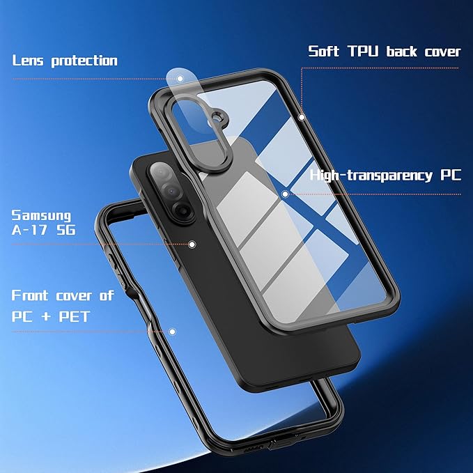 for Samsung Galaxy A17 5G Phone Case Waterproof, [IP68 Waterproof Dustproof] [Built-in Screen Protector] Rugged Full Body Underwater Shockproof Protective Cover for Samsung A17 5G Case, Black