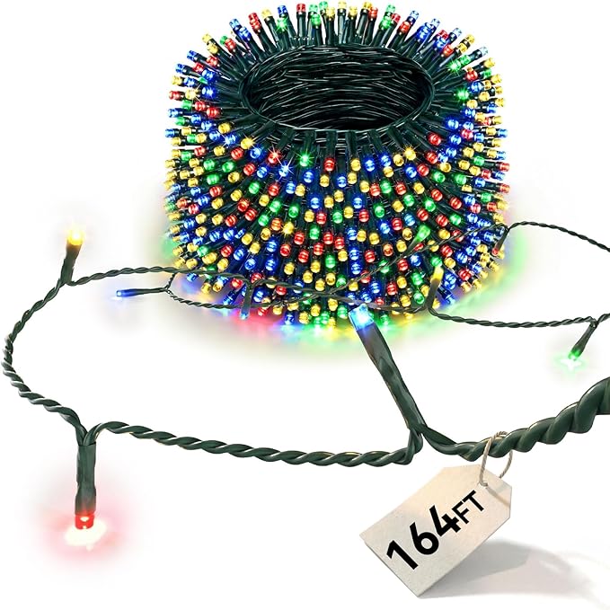 LitHome 164FT 500 LED String Lights Outdoor Indoor, 8 Modes Waterproof Christmas String Lights with Timer & Memory Function, Outdoor Christmas Lights Green Wire for Xmas Tree Party Garden, Multicolor