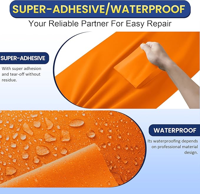 Self-Adhesive Canvas Repair Tape, 4" x 80" Waterproof Canvas Repair Patch, Fabric Patch Repairs Kit for Furniture, Tents, Sunbrellas, Boat Covers Awnings, Couches, Clothes, Bags Orange