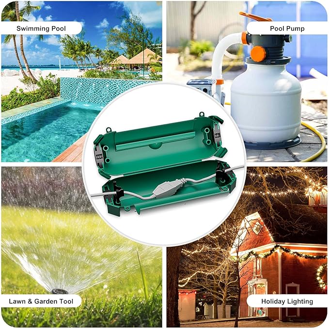 iwillink 2 Pack Outdoor Extension Cord Cover Waterproof - Weatherproof Electrical Connection Box for Outdoor Outlet, Plug, Socket, Christmas Holiday Decoration, Power Tool, Green