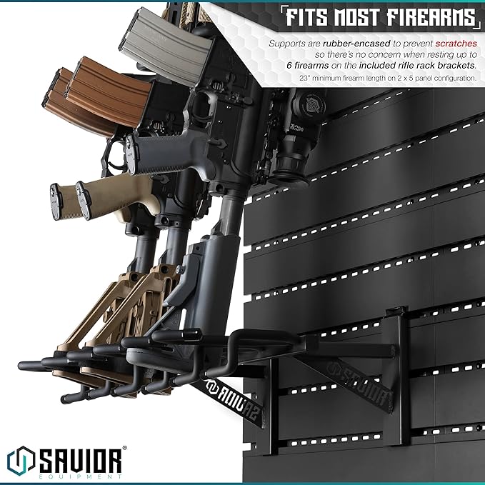 Savior Equipment Wall Rack System Heavy-Duty Steel Tactical Rifle Carbine Shotgun Handgun Storage Wall Mount, Modular Firearms Gun Wall Gear Accessories Organizer, Holds up to 6 Rifles & 6 Pistols