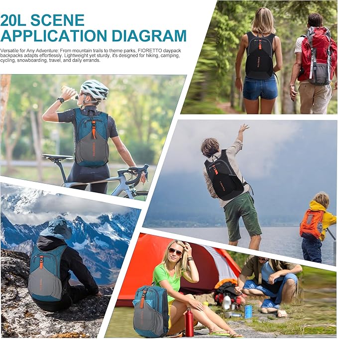 FIORETTO 20L Hiking Backpack for Women Men Mini Packable Backpack Lightweight Small Daypack for Camping Travel Outdoor, Turquoise