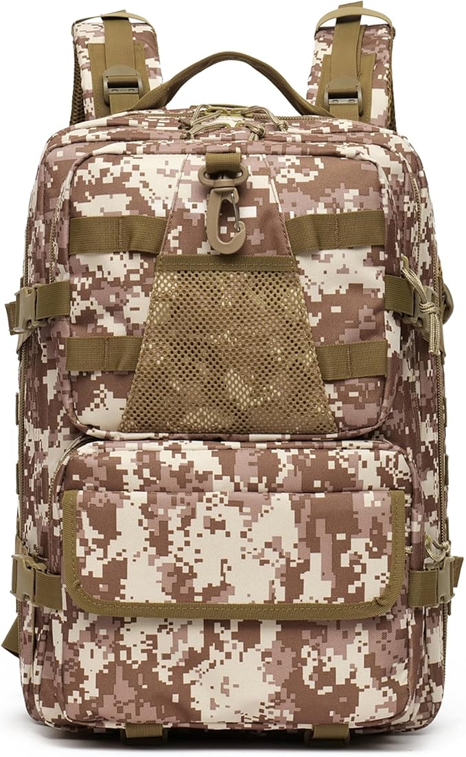 aiGear 50L Military Tactical Backpack 3 Days Assault Pack Large Day Backpack for Men Molle Army Bug Out Bag Waterproof Heavy Duty Hiking Trekking Rucksack - Khaki Camo