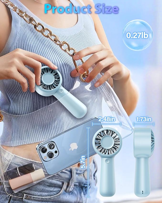 Portable Handheld Fan Personal Small Turbo Hand Fan Powerful, Cooling, Lanyard, USB Rechargeable, 5 Speeds, Makeup, Gifts for Women Men, Kid, Mom, Hot Summer, Travel, Sports, Wedding Use