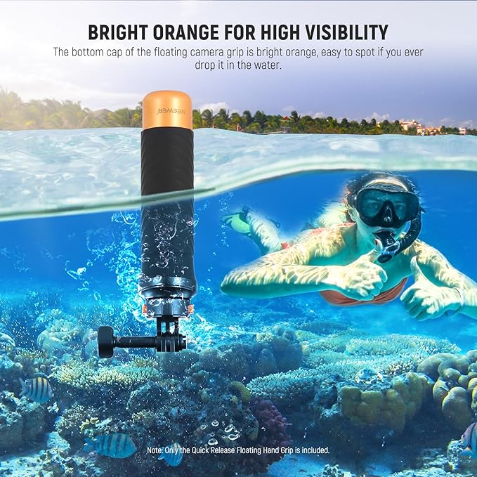 NEEWER Quick Release Floating Hand Grip for Action Camera, Underwater Handle Stick Mount with Detachable Camera Mount Adapter Wrist Strap, Compatible with GoPro13 12 11 10 9, GP23