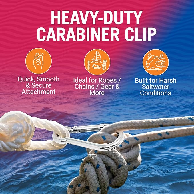 Stainless Steel Carabiner Clip, 4 Pack, 316 Marine Grade, Heavy Duty Spring Snap Hooks, Mini and Large Sizes, 2" to 4" Options