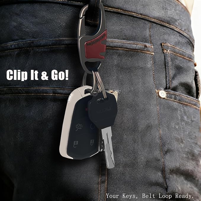 Keychain with Carabiner Clip, 4 Heavy Duty Key Rings and D Ring for Men's Car Key Fob Holder Fits Belt Loops