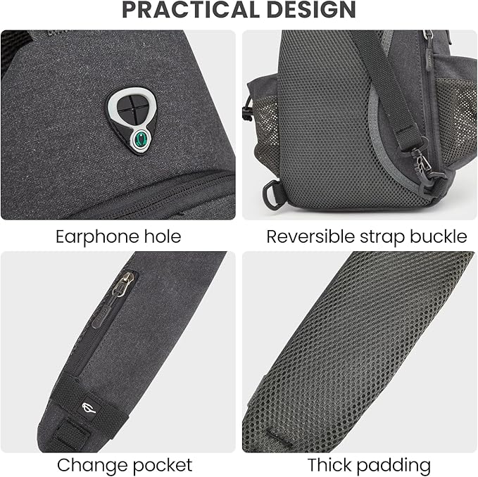 G4Free Canvas Sling Bag Crossbody Backpack with USB Charging Port & RFID Blocking, Hiking Daypack Chest Bag for Women Men