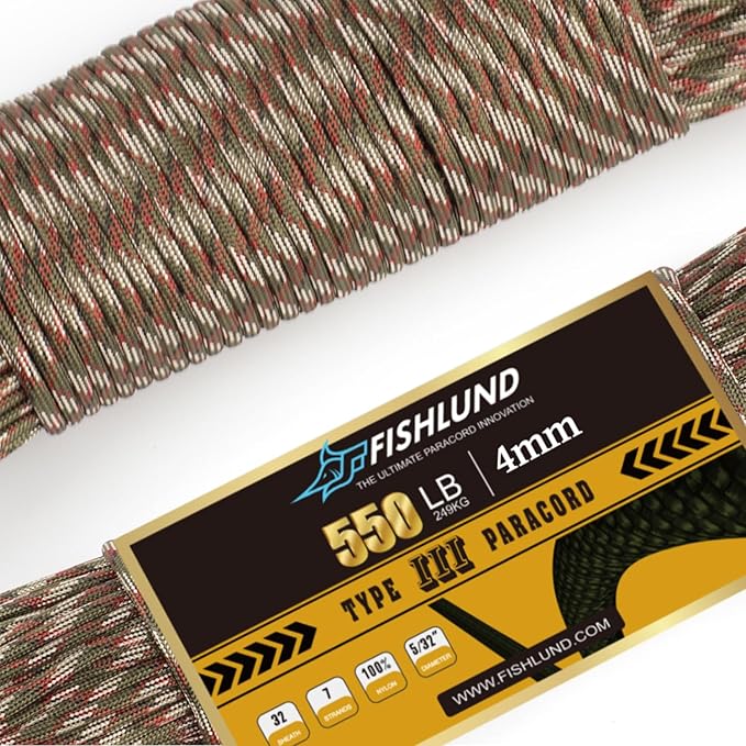 Paracord 550 lb, 7 Strand Paracord Rope 250ft 4mm, Nylon Parachute Cord for Camping, Forest Camo