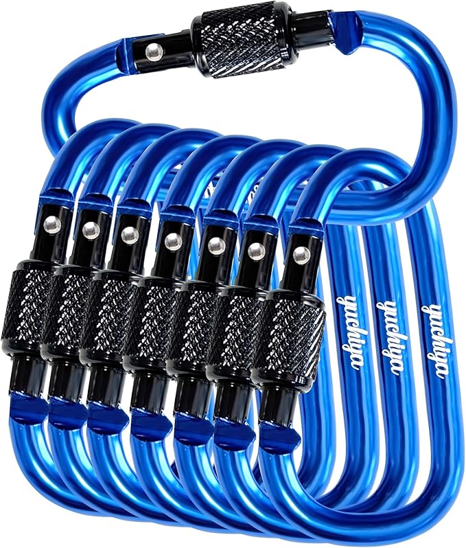 YUCHIYA 8 Pack D-Shape Carabiner Clasp with Screw Gate, 2.2 Inch Mini Keychain Clip Key Chain Buckle, Aluminum Alloy Keyrings Hook for Outdoor Hiking not for Climbing