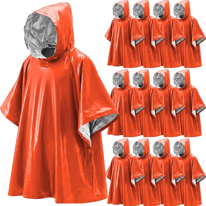 Tellegloww Emergency Ponchos with Polyester Film Blanket Liner Waterproof Windproof Thermal Survival Blanket Rain Ponchos