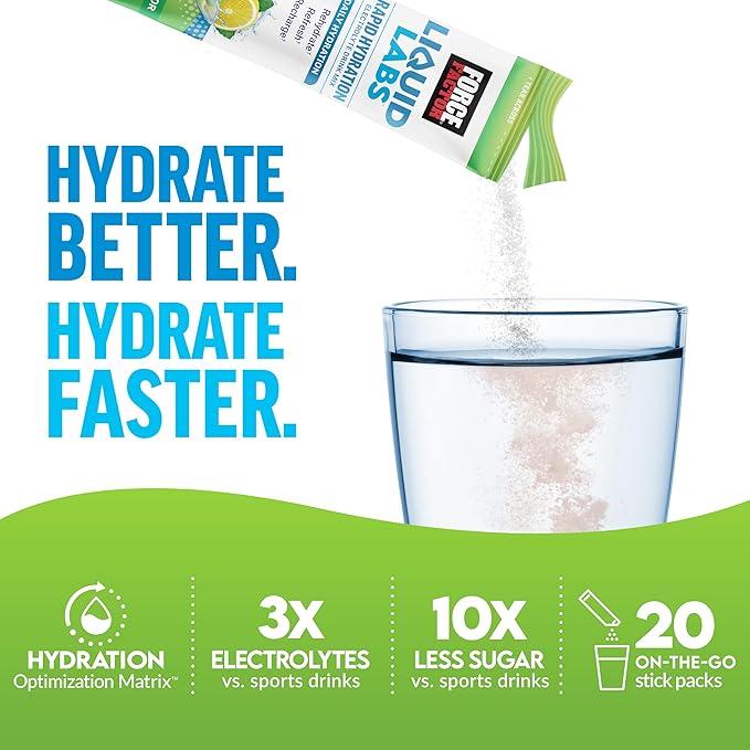 Force Factor Liquid Labs Electrolytes Powder Packets—Lemon Lime—Hydration Packets to Make Electrolyte Water with 5 Essential Electrolytes, Vitamins, Minerals, and Antioxidants, 40 Stick Packs, 2-Pack