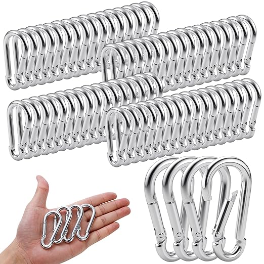 100Pack Spring Snap Hooks Carabiner, M5 3/16" Carabiner Clips Keychain Small 2" Chain Quick Links Spring Safety Hook Connector for Dog Leash Backpack Hiking Fishing Bag DIY Accessories
