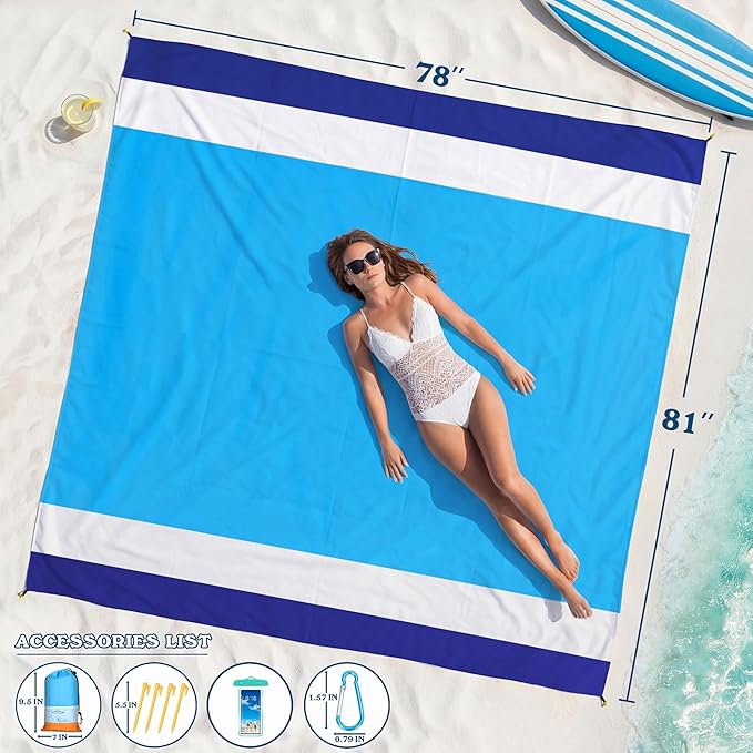 Famstar Beach Blanket Oversized Extra Large 78" X 81",Waterproof Sandproof Beach Blanket 1-7 Adults Lightweight Durable for Travel Camping Hiking Picnic